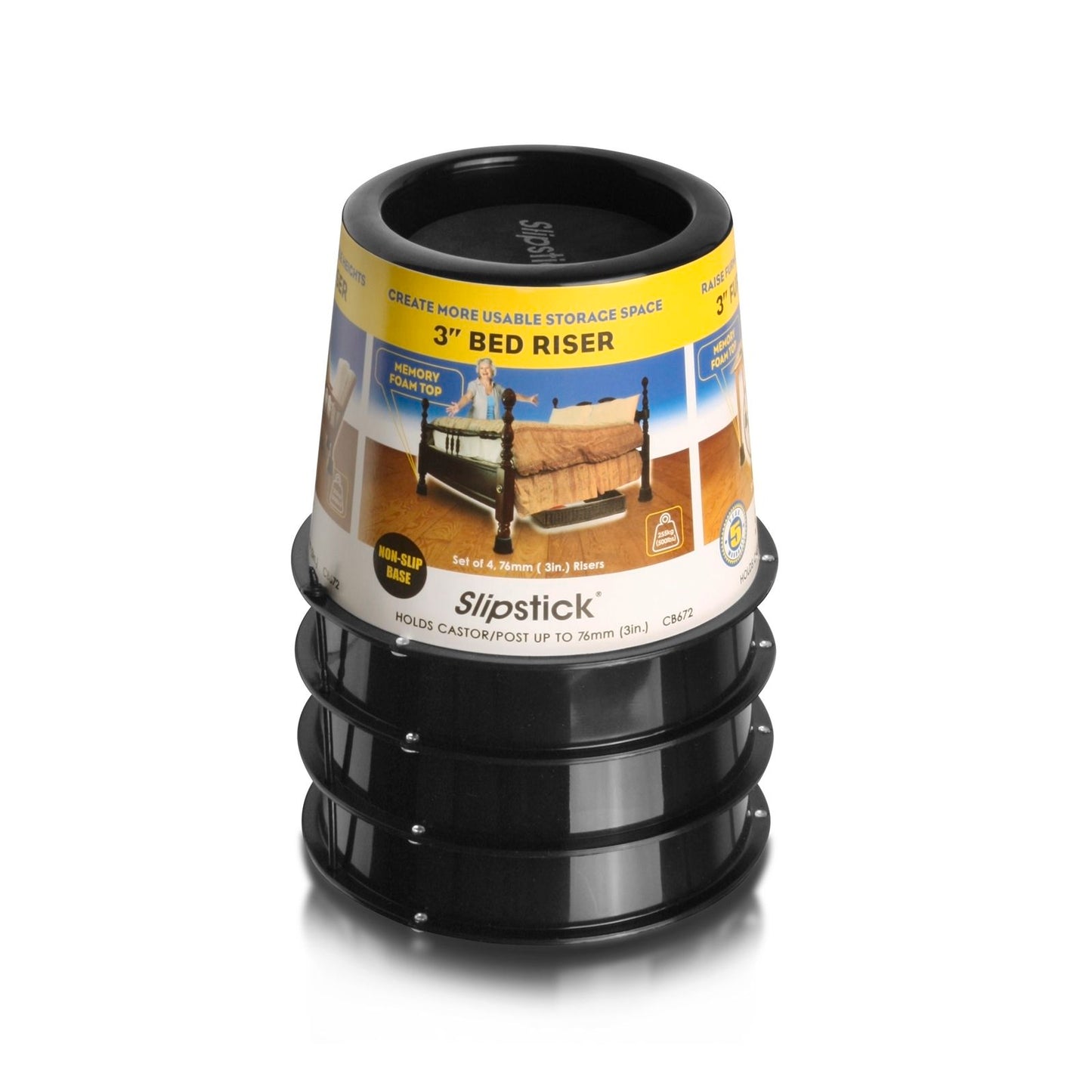 Slipstick Black Furniture Riser - 76mm - 255kg - 4 Pack