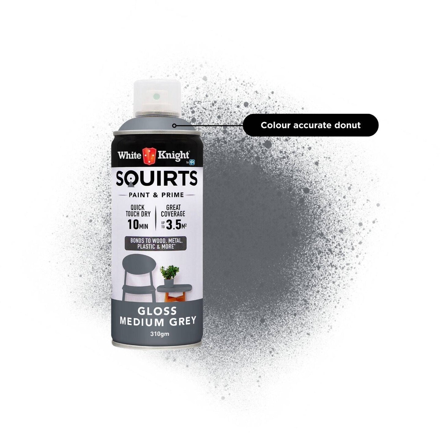 White Knight Squirts Medium Grey Gloss Spray Paint - 310g