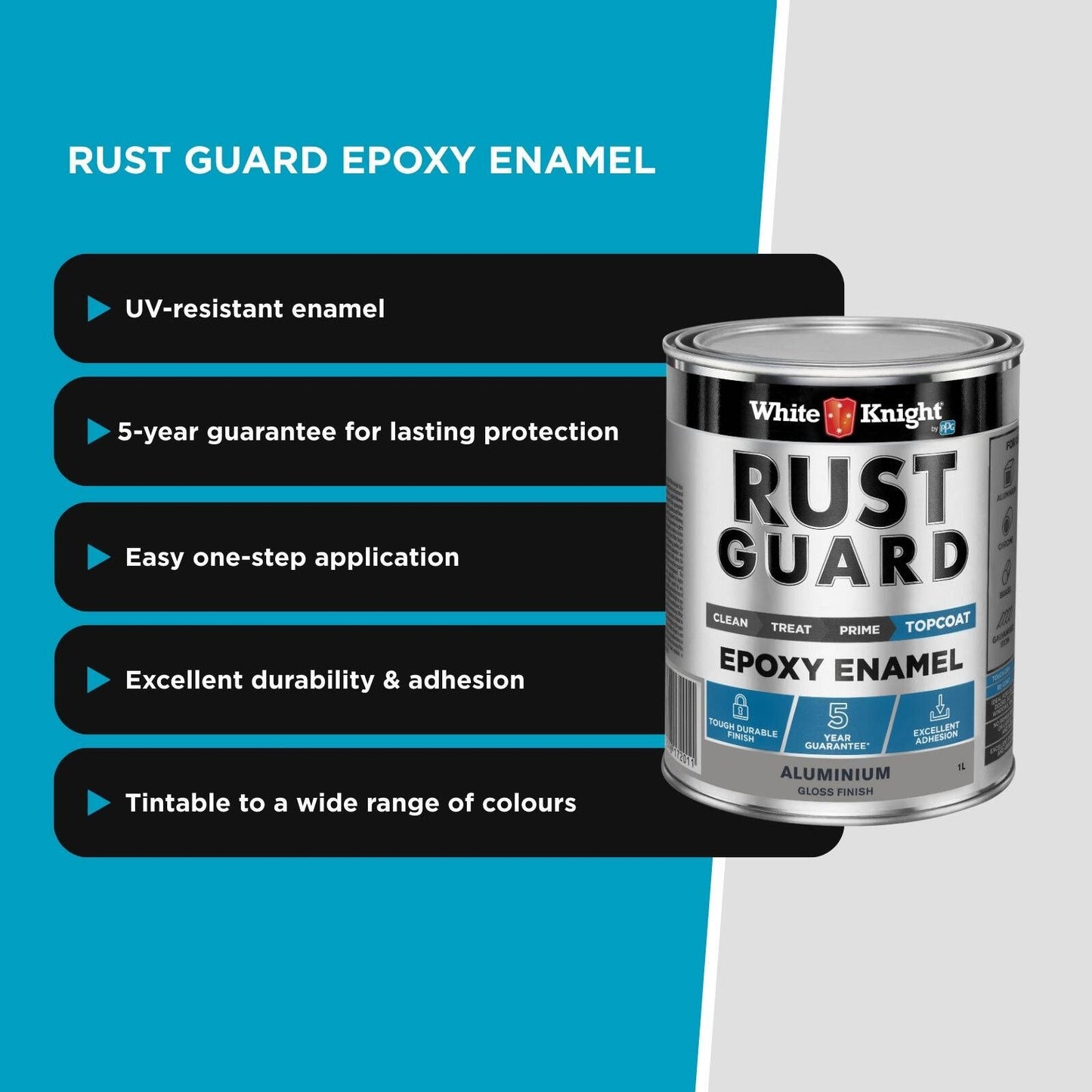 White Knight Rust Guard Aluminium Gloss Epoxy Enamel Paint - 1L