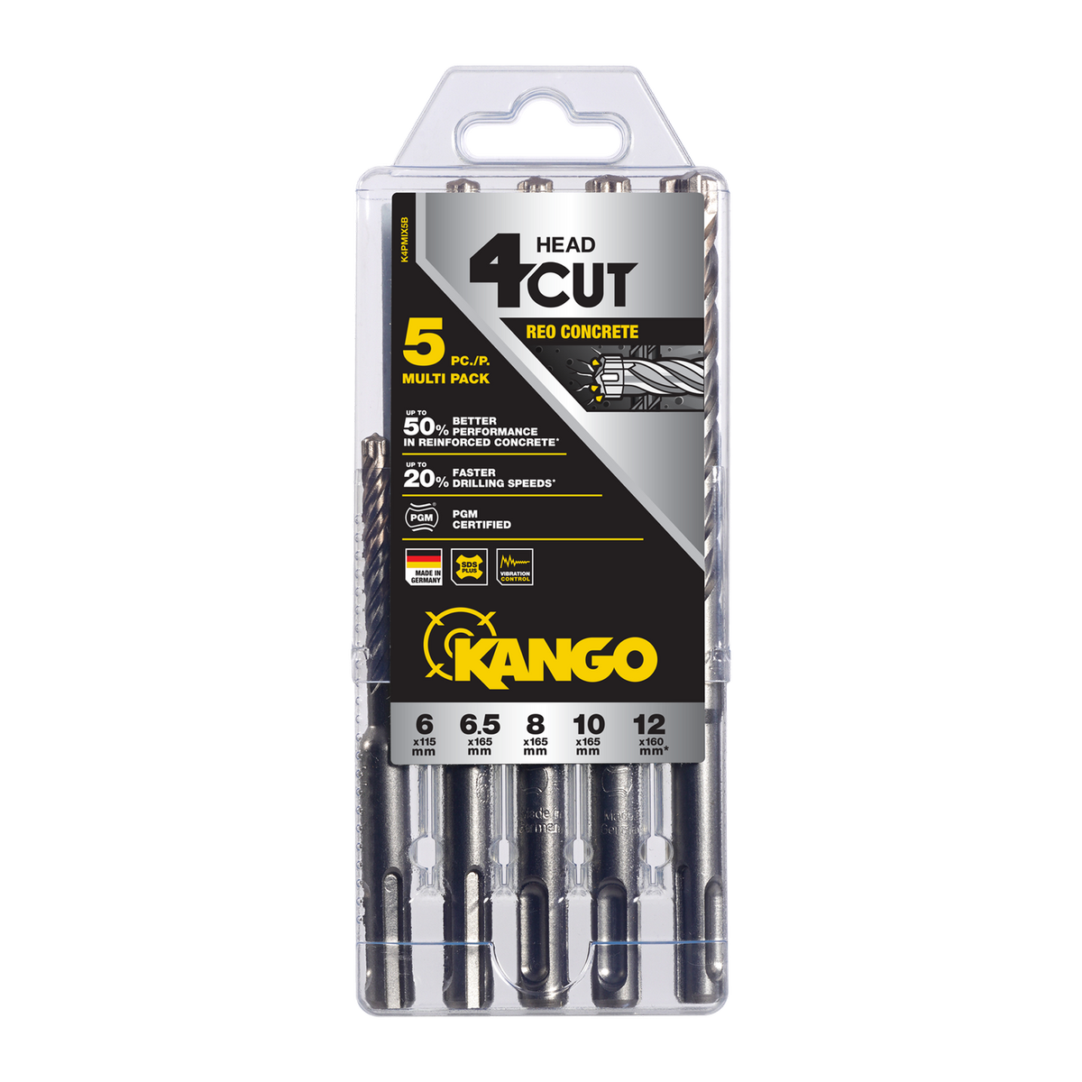 Kango K4 SDS Plus Drill Bit Set - 5 Piece - 72mm - Solid Carbide - Fast Drilling