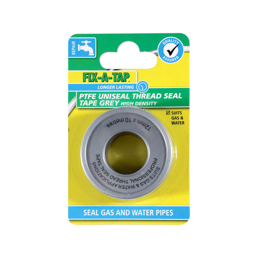 Fix-A-Tap PTFE Uniseal Thread Seal Tape - 12mm x 10m - Grey
