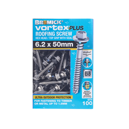 Bremick Vortex Plus Roofing Screw - 6.2 x 50mm - 100 Pack