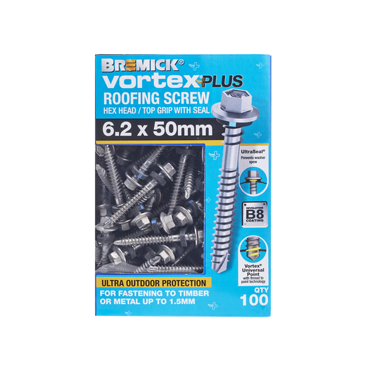 Bremick Vortex Plus Roofing Screw - 6.2 x 50mm - 100 Pack