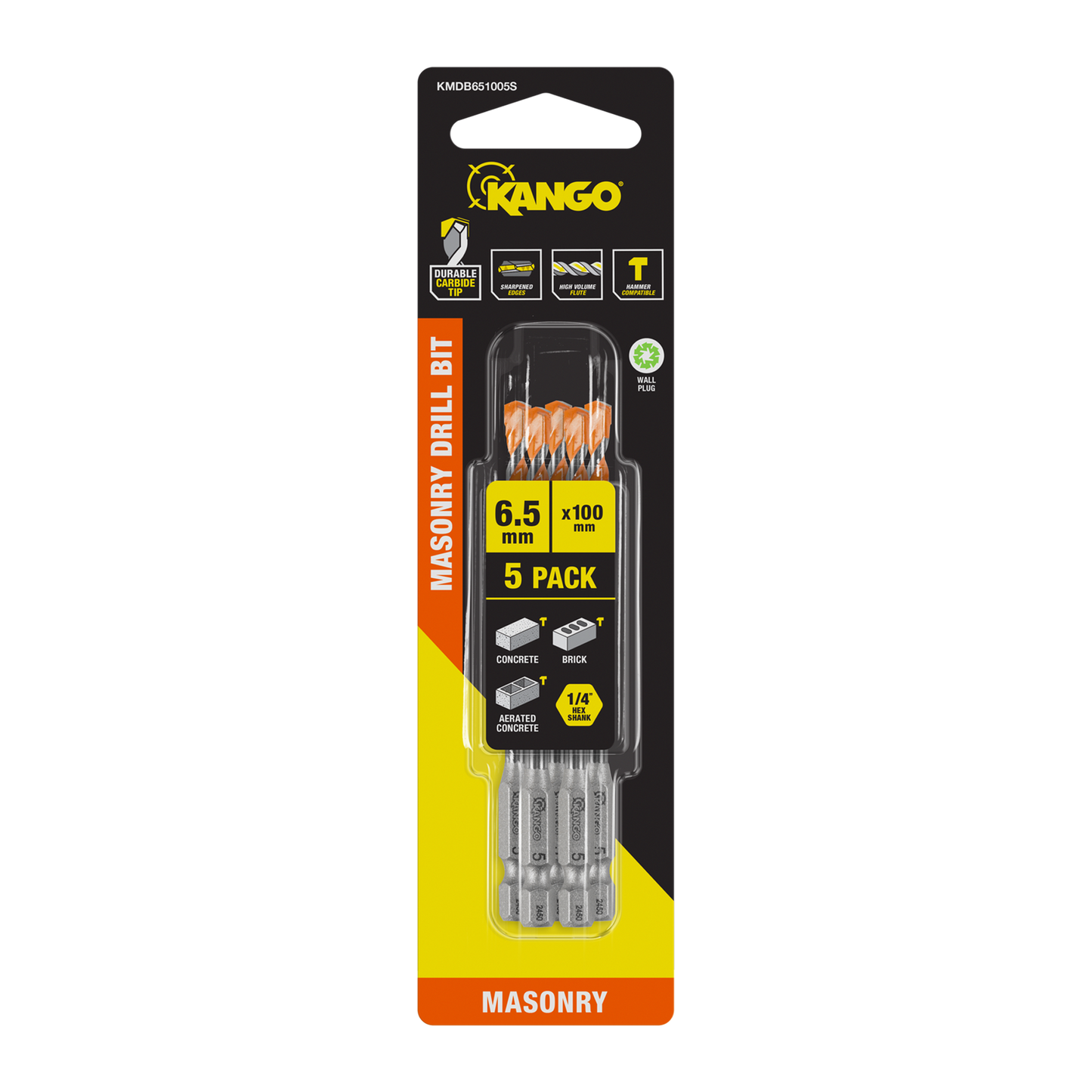 Kango Masonry Drill Bit - 6.5mm x 100mm - 5 Pack