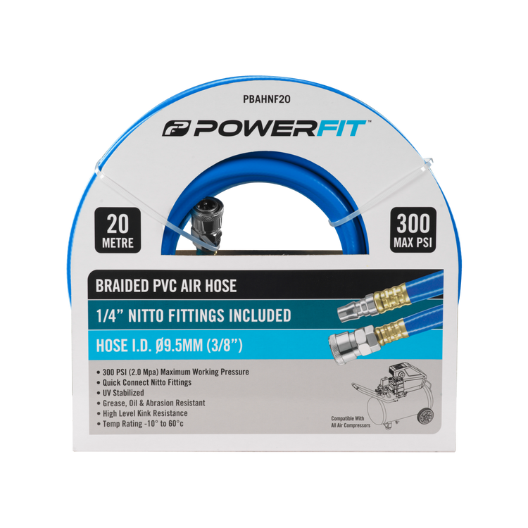 Powerfit 20m Braided Air Hose with Nitto Fittings
