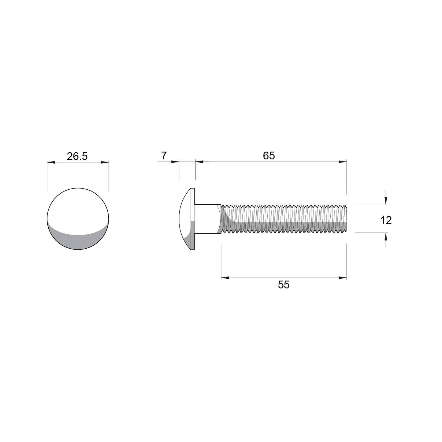 Zenith Stainless Steel 304 Cup Head Bolts & Nuts - M12 x 65mm - 12 Pack