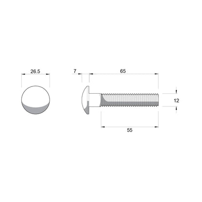 Zenith Stainless Steel 304 Cup Head Bolts & Nuts - M12 x 65mm - 12 Pack