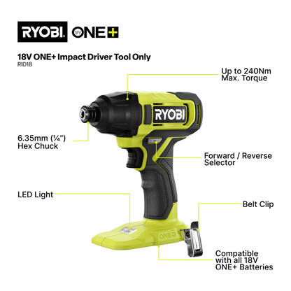 Ryobi Impact Driver - 18V ONE+ - 240Nm - Tool Only