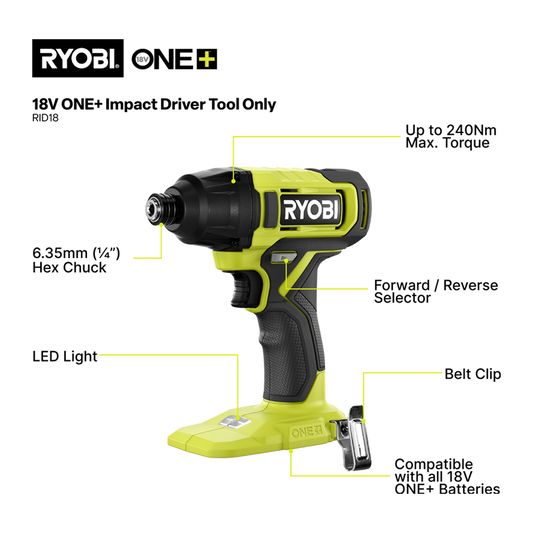 Ryobi Impact Driver - 18V ONE+ - 240Nm - Tool Only
