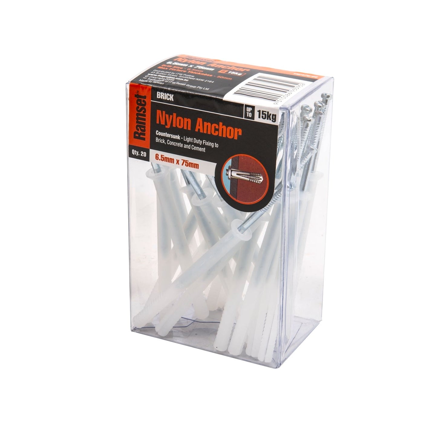 Ramset Nylon Anchor - 6.5 x 75mm - 20 Pack