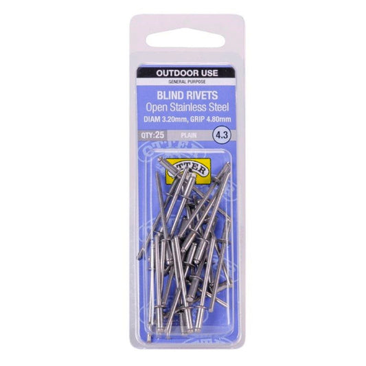 Otter Open Stainless Steel Blind Rivets - 2 x 4.8mm - 25 Pack