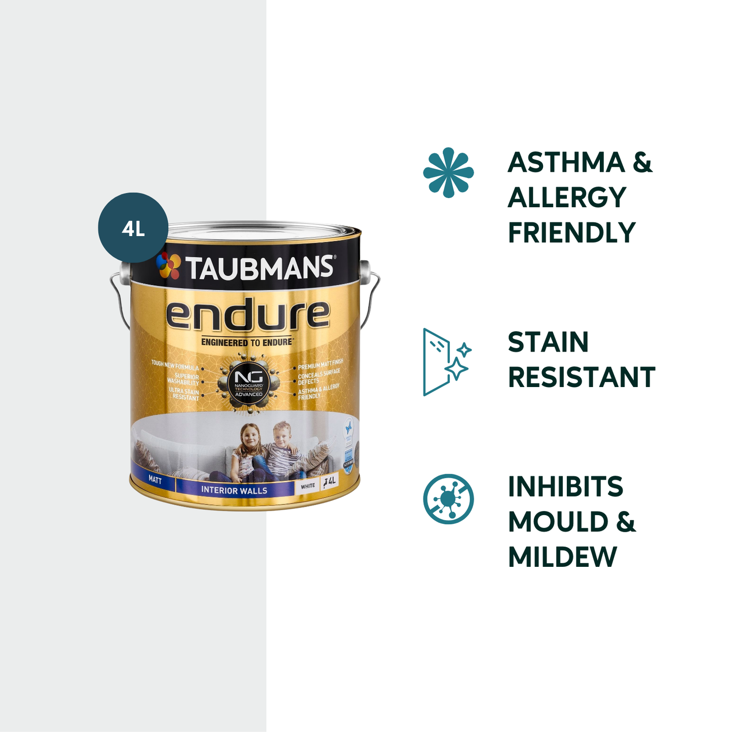 Taubmans White Matt Endure Interior Walls Paint - 4L