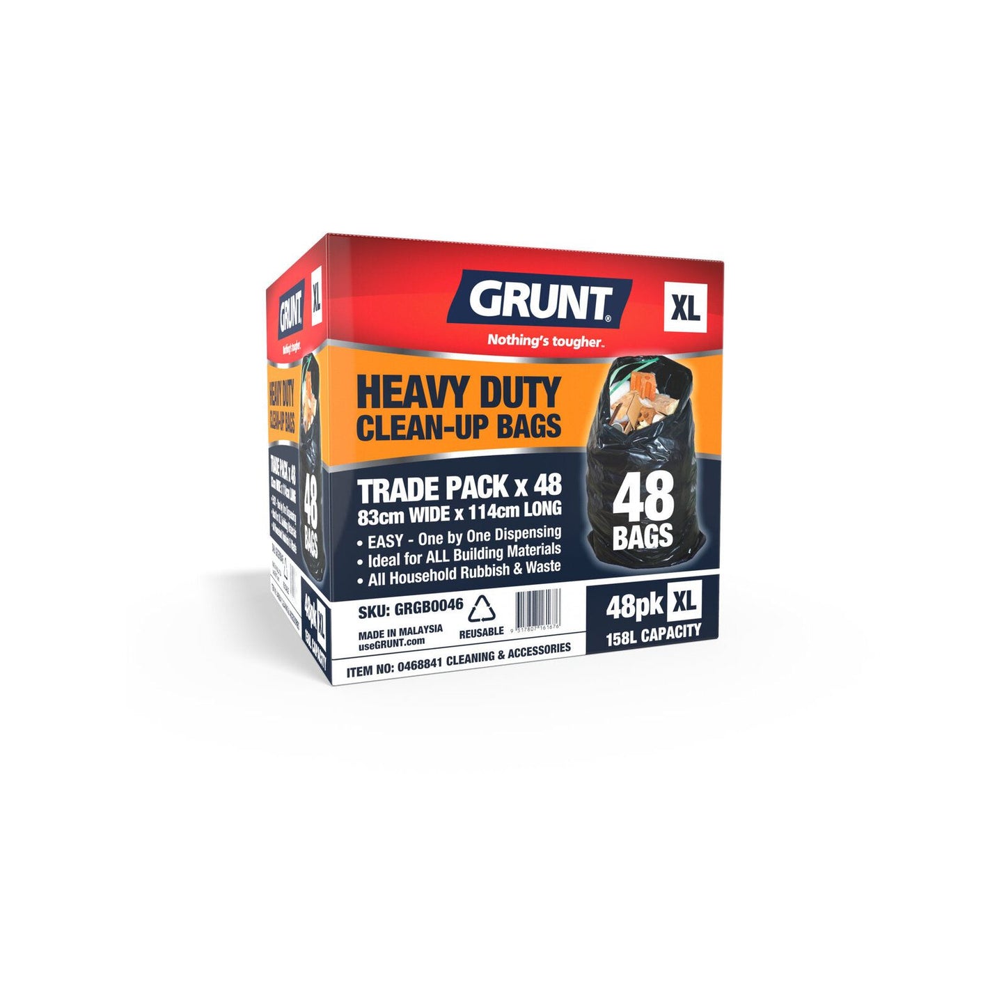 Grunt Heavy Duty Clean Up Bags - 158L - Black