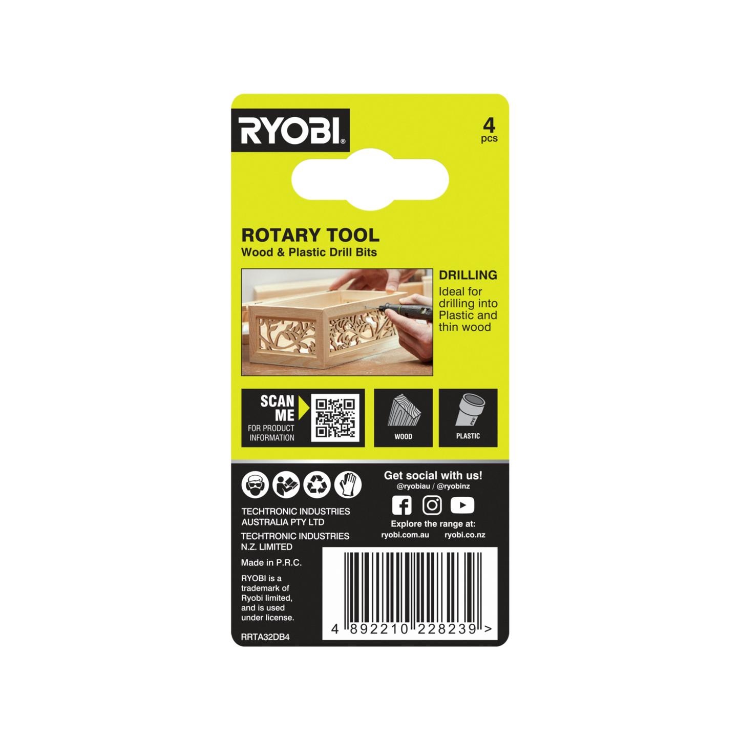 Ryobi Rotary Tool Drill Bit - 3.2mm - 4 Pack