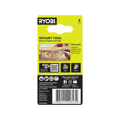 Ryobi Rotary Tool Drill Bit - 3.2mm - 4 Pack