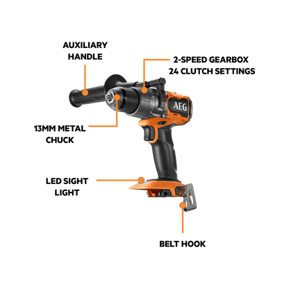 AEG Brushless Hammer Drill Kit - 18V - 65mm Timber Capacity