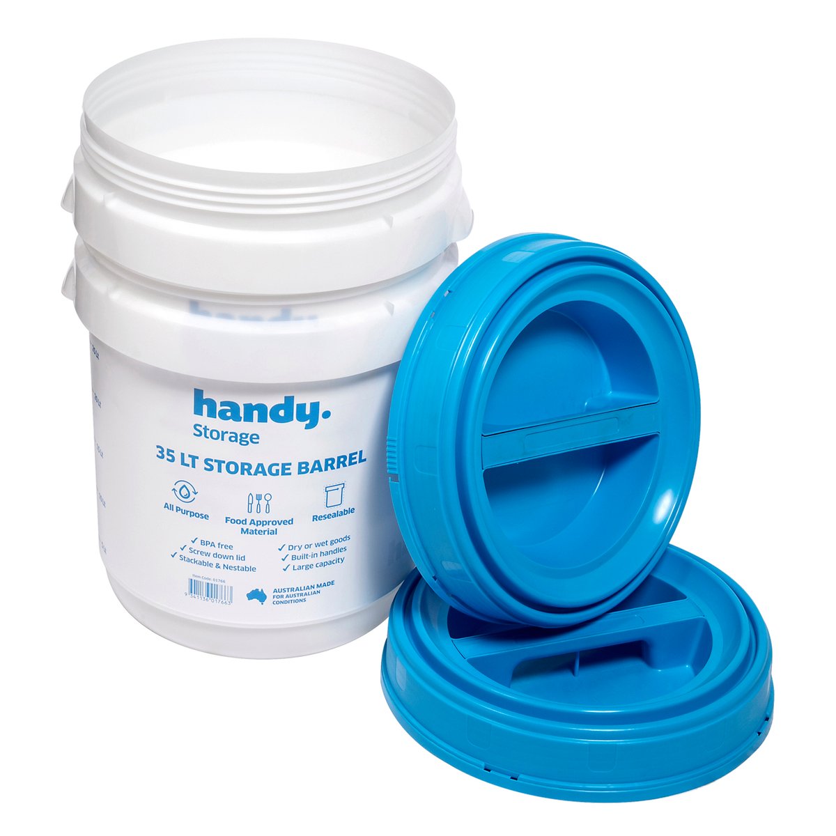 Handy 35L Storage Barrel - BPA-Free Plastic - Stackable - Durable