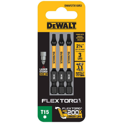 Dewalt Flextorq Screwdriver Bit - 57mm TX15 - 3 Pack