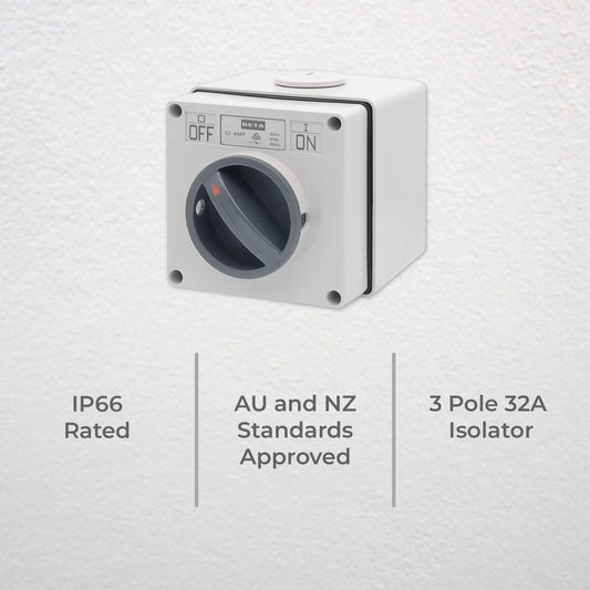 Deta IP66 Weatherproof 3 Pole Isolator - 32A - Grey