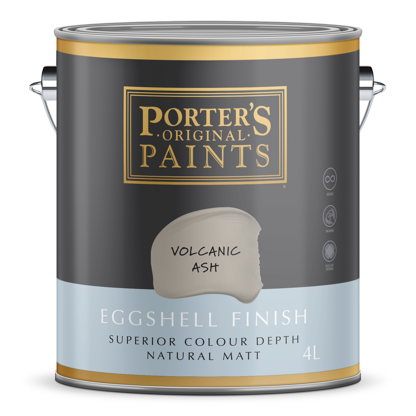 Porter's Washable Paint - 4L - Volcanic Ash - Eggshell