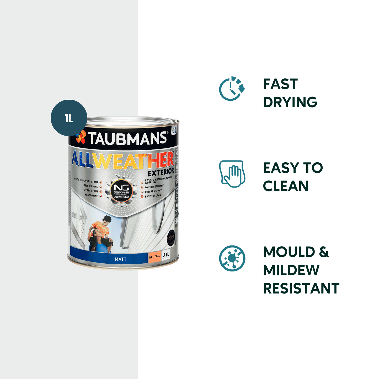 Taubmans All Weather Exterior Paint - 1L - Neutral - Matt