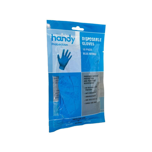 Handy Nitrile Disposable Gloves - Blue - 10 Pack - Flexible - Puncture Resistant