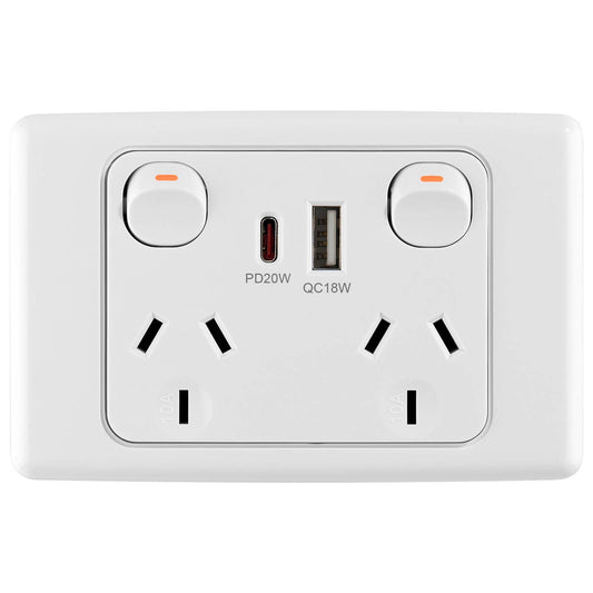 Deta Double Power Point with USB A+C - White