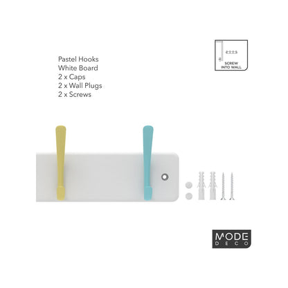 Mode Hat and Coat Rack - 4 Pastel Hooks - White Board - Durable Design