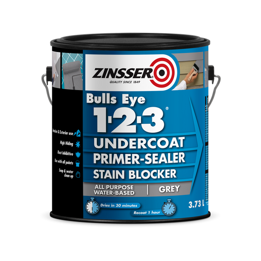 Zinsser Bulls Eye 1-2-3 Undercoat Primer-Sealer Stain Blocker Grey 3.73L