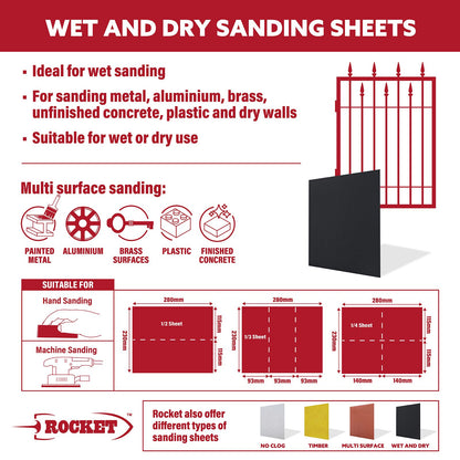 Rocket Wet Dry Sanding Sheets - 280 x 230mm - 6 Pack - 800 Grit