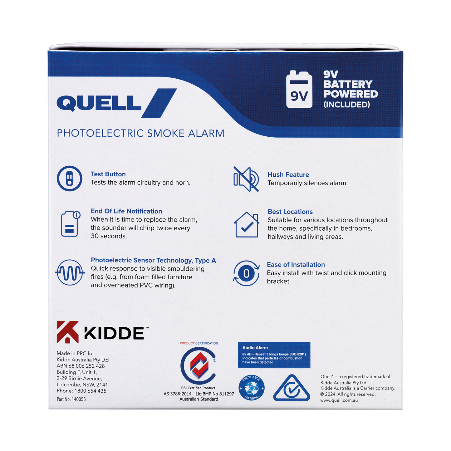 Quell Q501 Photoelectric Smoke Alarm - 9V - Trade Box