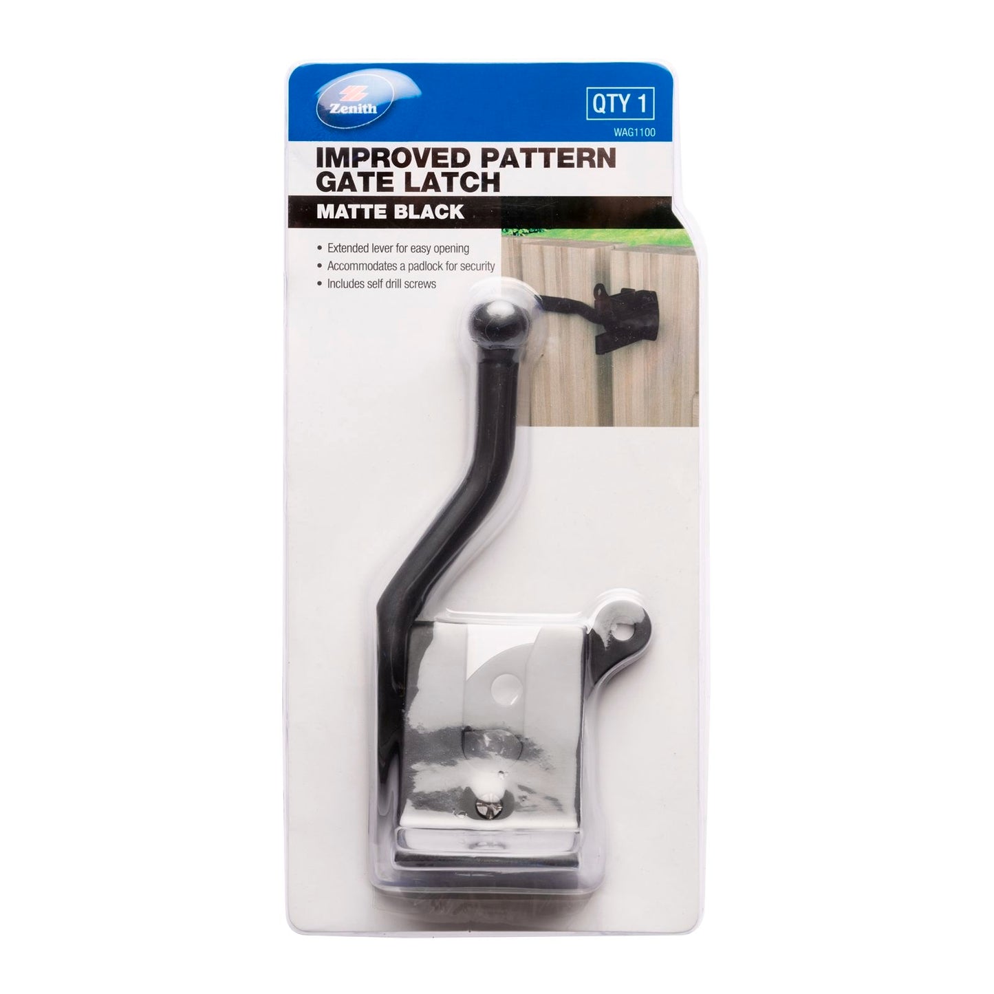 Zenith Matte Black Improved Gate Latch - 60 x 35 x 130mm