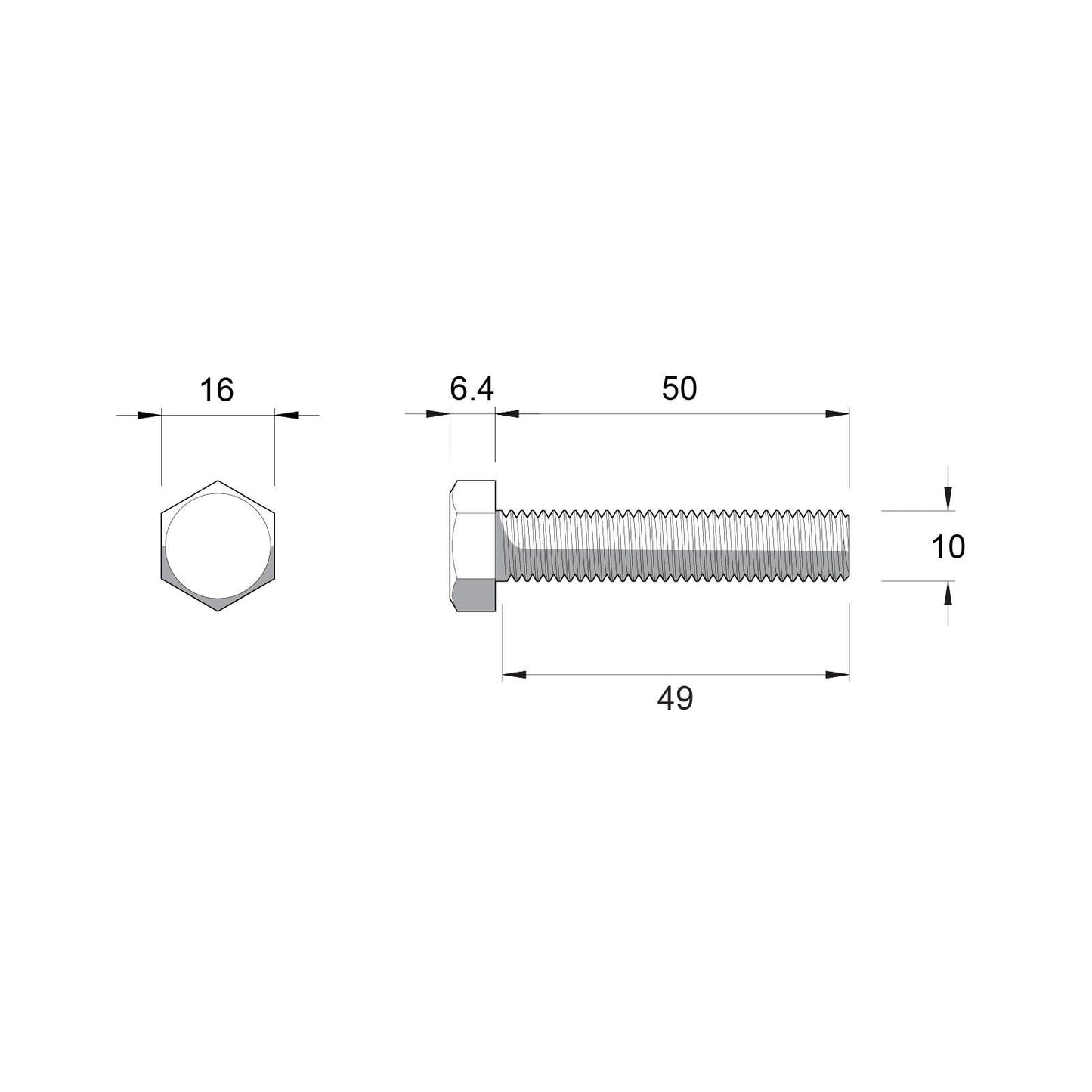 Zenith M10 x 50mm - Stainless Steel 304 Hex Head Bolts & Nuts