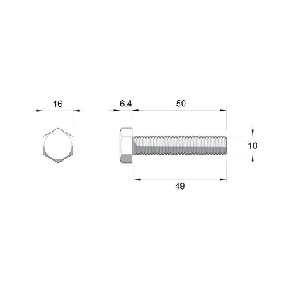Zenith M10 x 50mm - Stainless Steel 304 Hex Head Bolts & Nuts