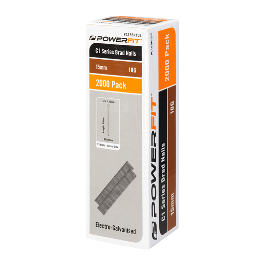Powerfit C1 Series Brad Nails - 15mm - 2000 Pack