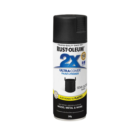 Rust-Oleum 2X Ultra Cover Spray Paint Semi Gloss Black 340g