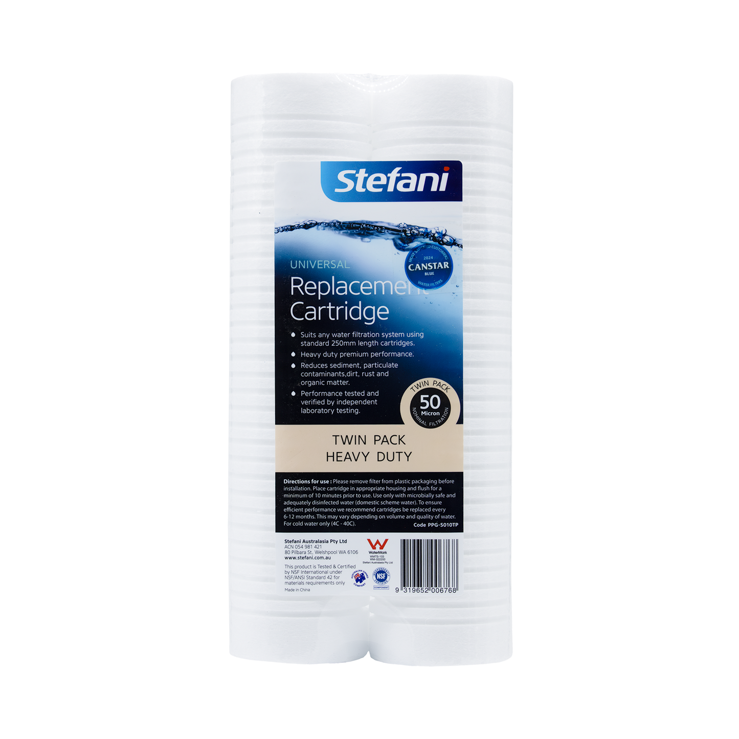 Stefani Heavy Duty Universal Filter - 50 Micron - 250mm - 2 Pack