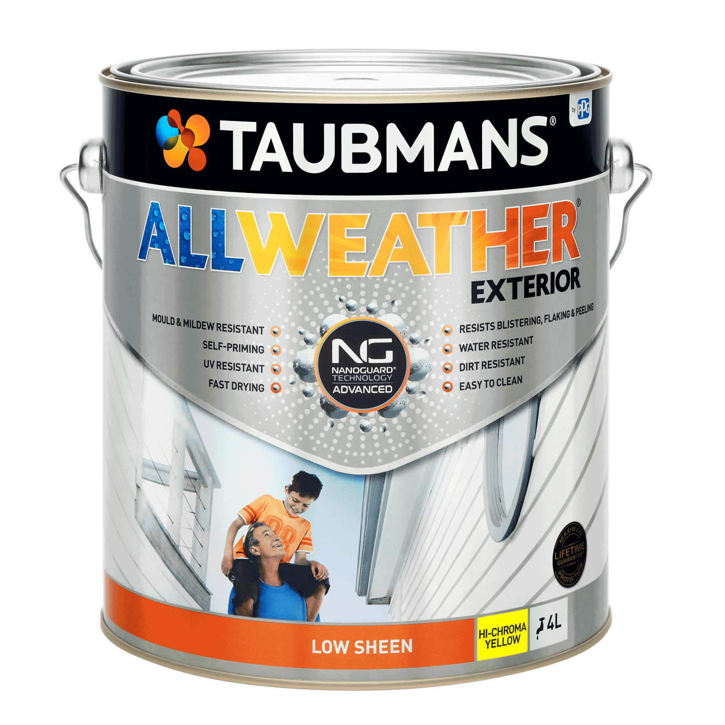 Taubmans All Weather Exterior Paint - 4L - Hi C Yellow - Low Sheen