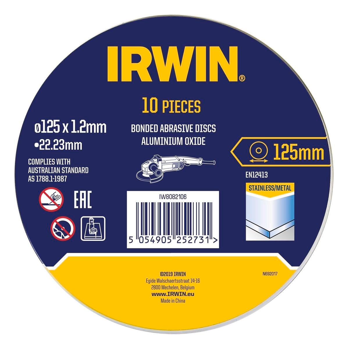 Irwin Metal Cut Off Disc 10pk - 125 x 1.2 x 22mm - Aluminium Oxide