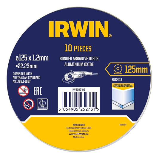 Irwin Metal Cut Off Disc 10pk - 125 x 1.2 x 22mm - Aluminium Oxide