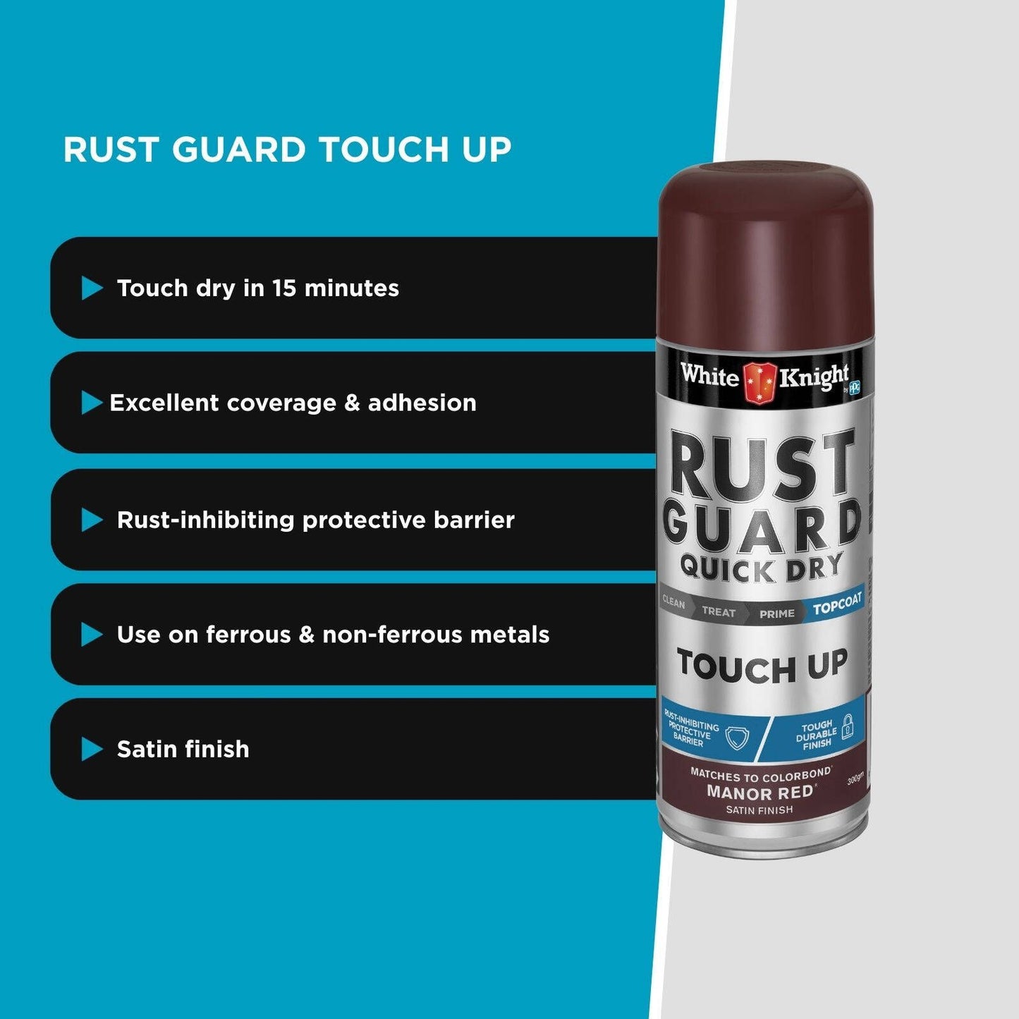 White Knight Rust Guard Manor Red Satin Touch Up Spray Paint - 300g