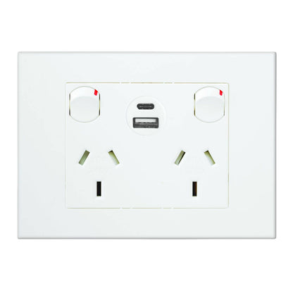 Hpm White Vivo Double Powerpoint - 2 Outlet - 15W USB