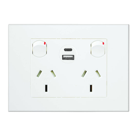 Hpm White Vivo Double Powerpoint - 2 Outlet - 15W USB