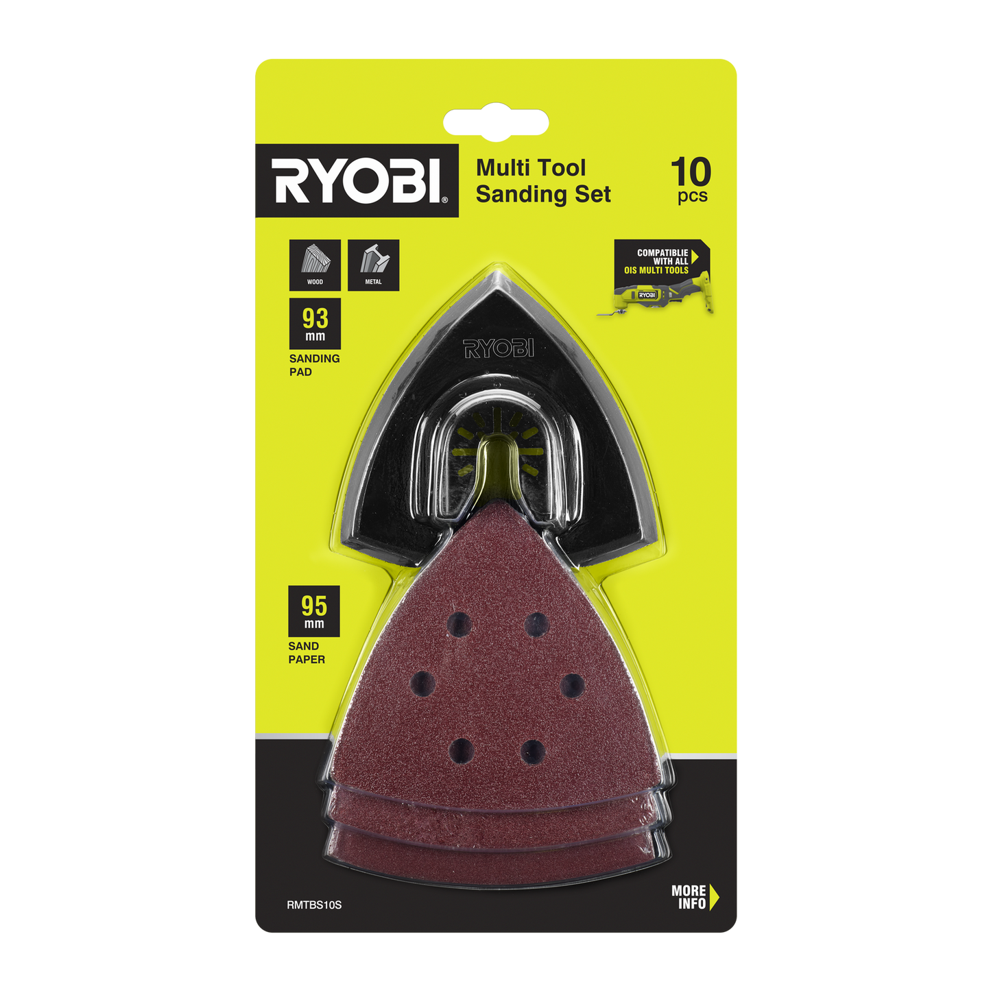 Ryobi Multi Tool Sanding Set - 93mm - 80/120/240 Grit - 10 Piece