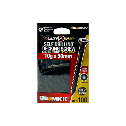 Bremick Ultrafast Stainless Steel 304 Black Truss Head Screws - 10g x 50mm - T20 - 100 Pack