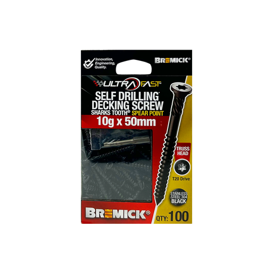 Bremick Ultrafast Stainless Steel 304 Black Truss Head Screws - 10g x 50mm - T20 - 100 Pack