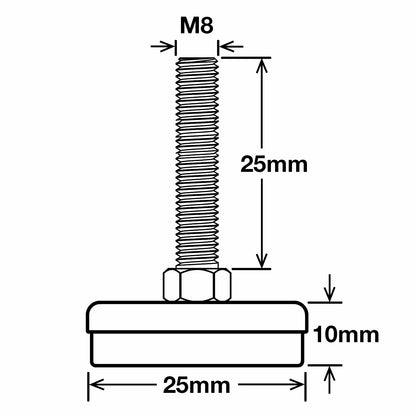 Richmond Steel Fixed Levelling Foot - 25mm M8 - 4 Pack