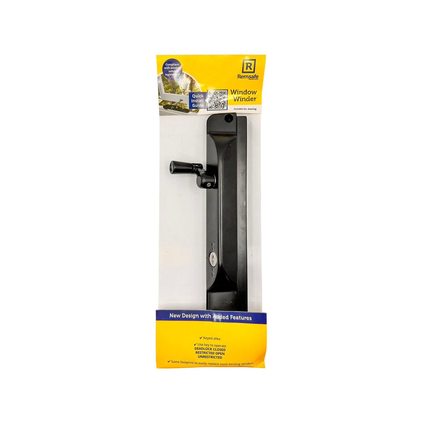 Remsafe Stainless Steel Black Window Winder - 280 x 41 x 46mm