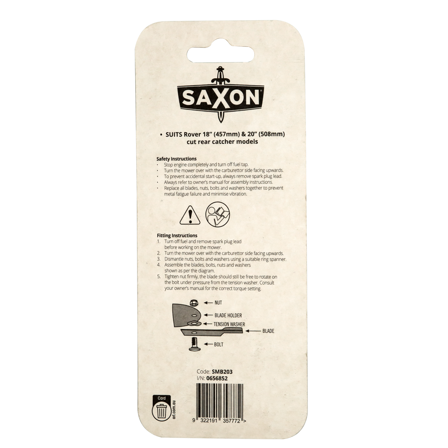 Saxon Rover Mower 18" Blade and Bolt Set SMB203 - 2 Pack