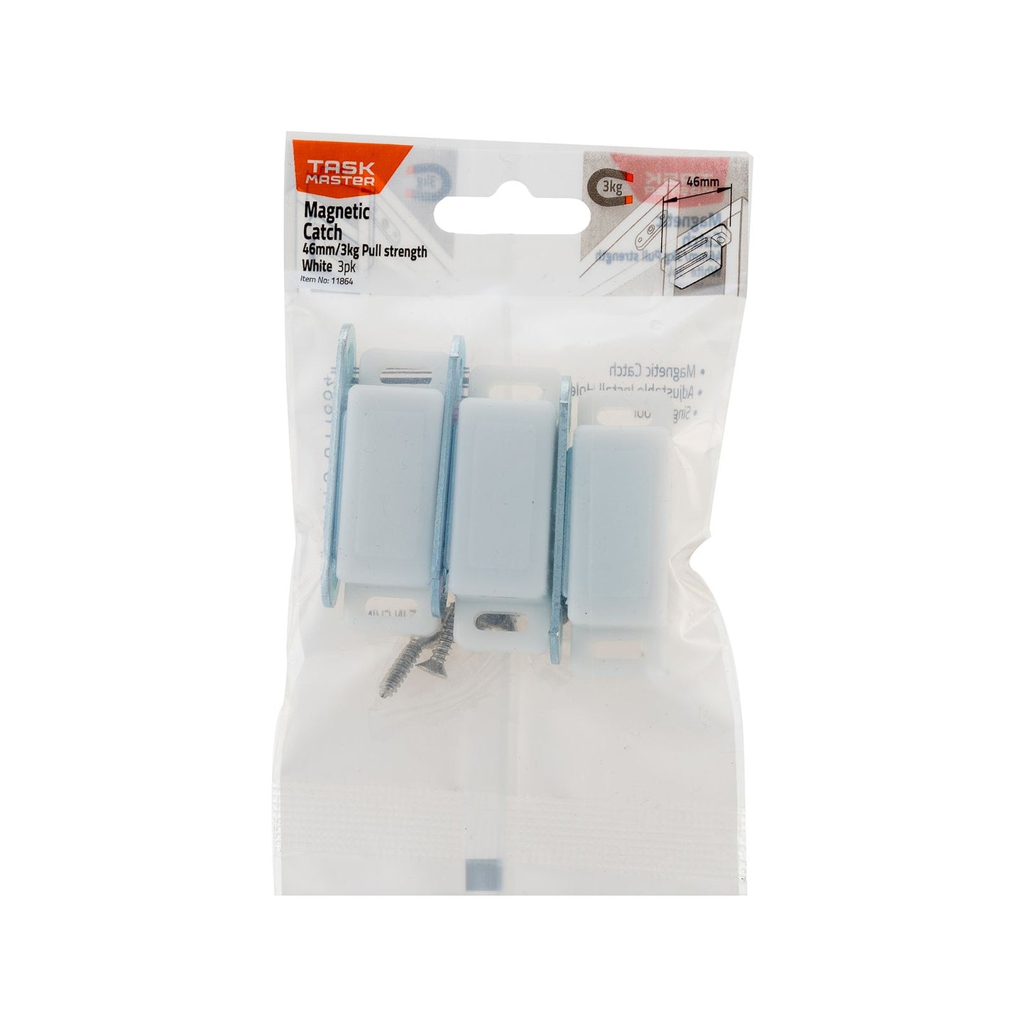 Taskmaster Magnetic Door Catch - 46mm - White - 3 Pack